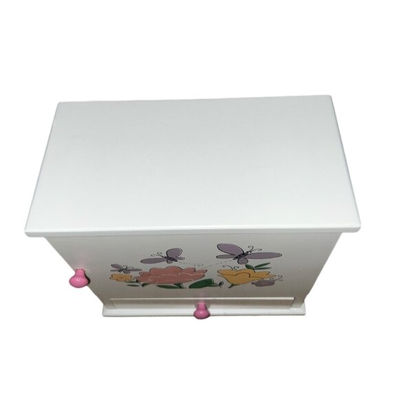 Open Front Wooden Jewelry Box Chest for Girls 8" x 8" Flowers & Butterflies with - Picture 4 of 16